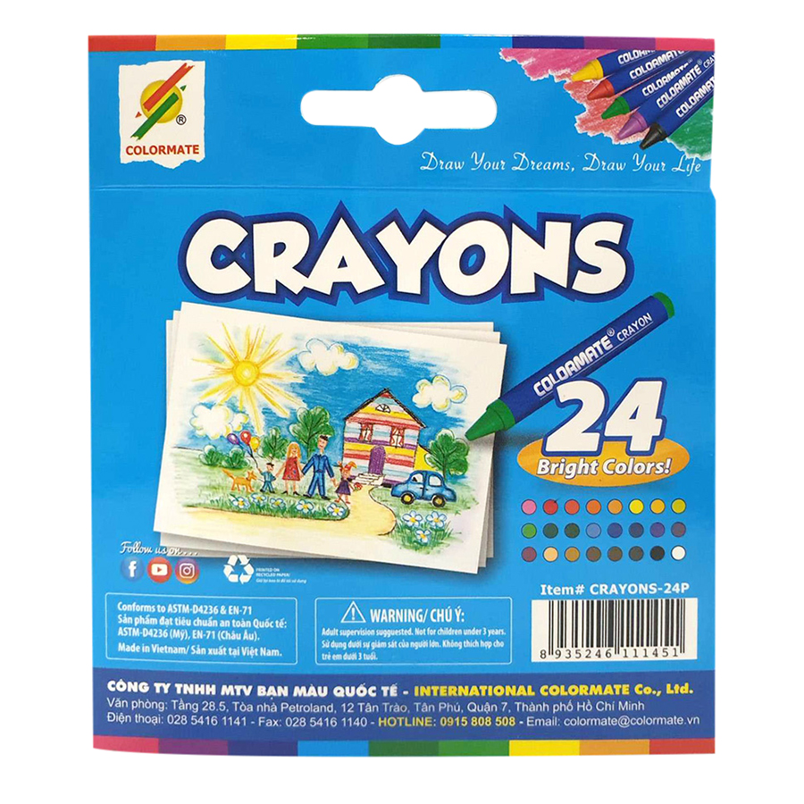 Bút Sáp Màu 24 Cây Hộp Giấy Colormate - CRAYONS-24P