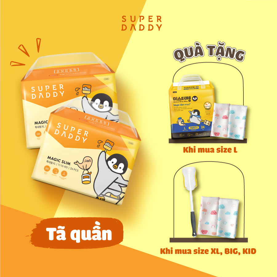 Tã Quần/Dán Super Daddy New Magic Slim Quần/Dán đủ size S/M/L/XL/BIGSIZE/KIDSIZE