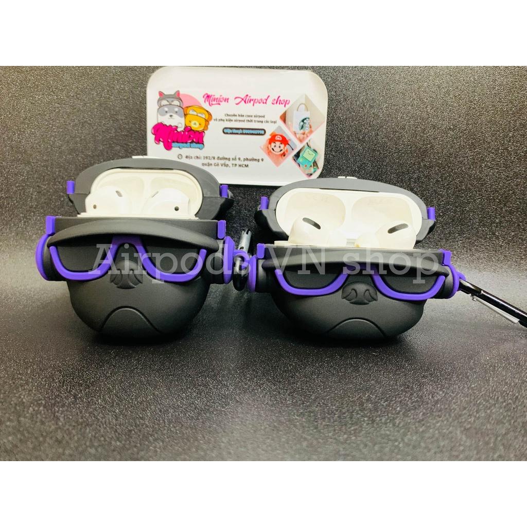 Bao Case Ốp dành cho Airpods 1/2 & Airpods Pro bulldog mang headphone tím siêu chất silicon cao cấp