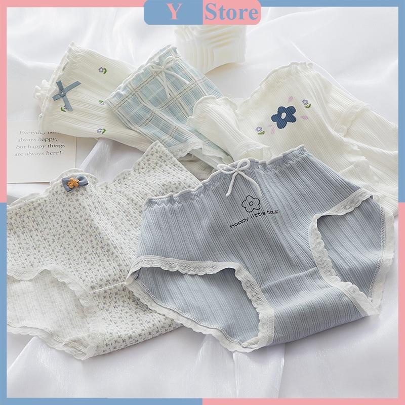 Quần lót nữ cotton gân tăm cao cấp hoa nhí xanh năm cánh 2829