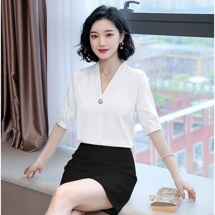 Áo sơ mi nữ tay lỡ áo sơ mi công sở chất vải lụa ngọc trai đẹp mềm rất mượt không nhăn TA120