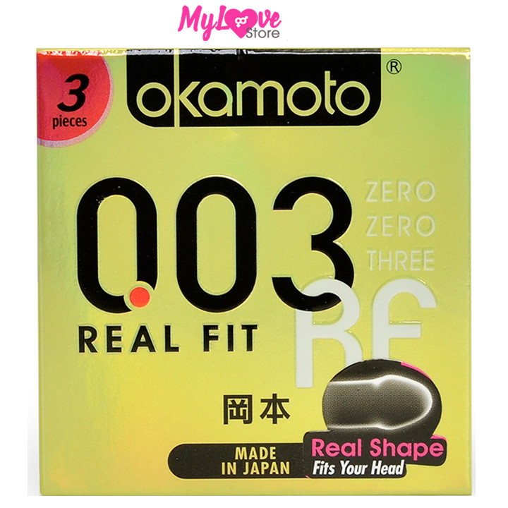 Bao Cao su Okamoto Real Fit Siêu mỏng 0,03 mm Ôm Sát Hộp 3 Chiếc Nhật Bản