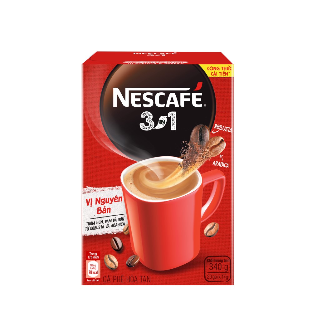 Combo 2 hộp cà phê hòa tan NESCAFÉ 3IN1 Công thức cải tiến - VỊ NGUYÊN BẢN (Hộp 20 gói x 17g) - [Tặng bình Water Reminder 700ml]