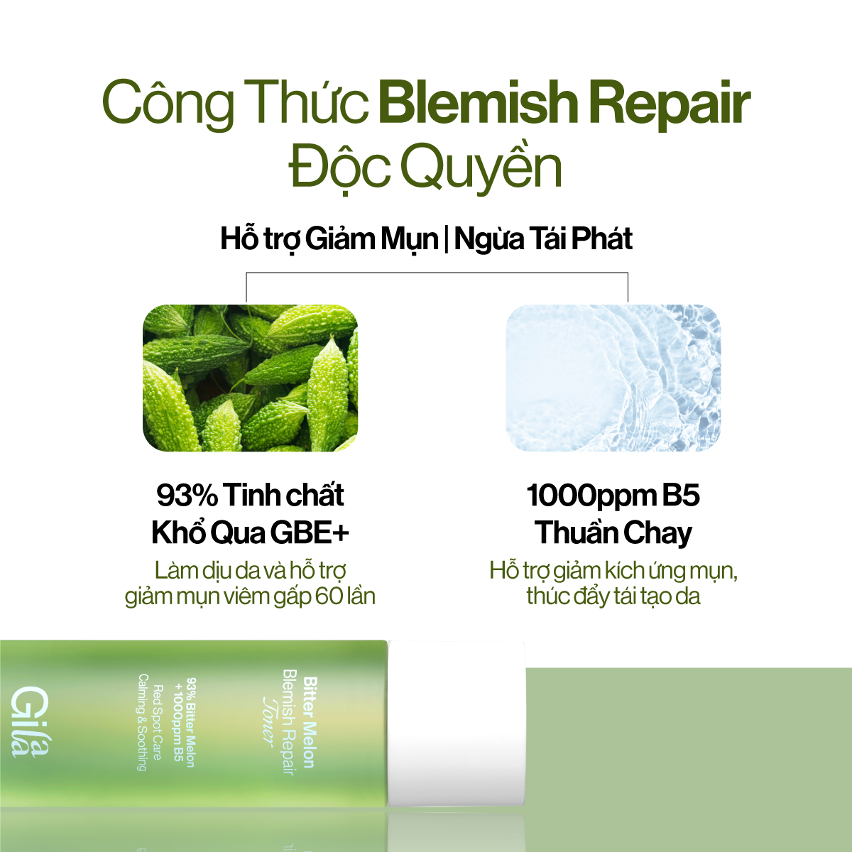 Nước Cân Bằng Khổ Qua + B5 Gilaa Blemish Repair giúp Điều Tiết Dầu Thừa Giảm Mụn140ml