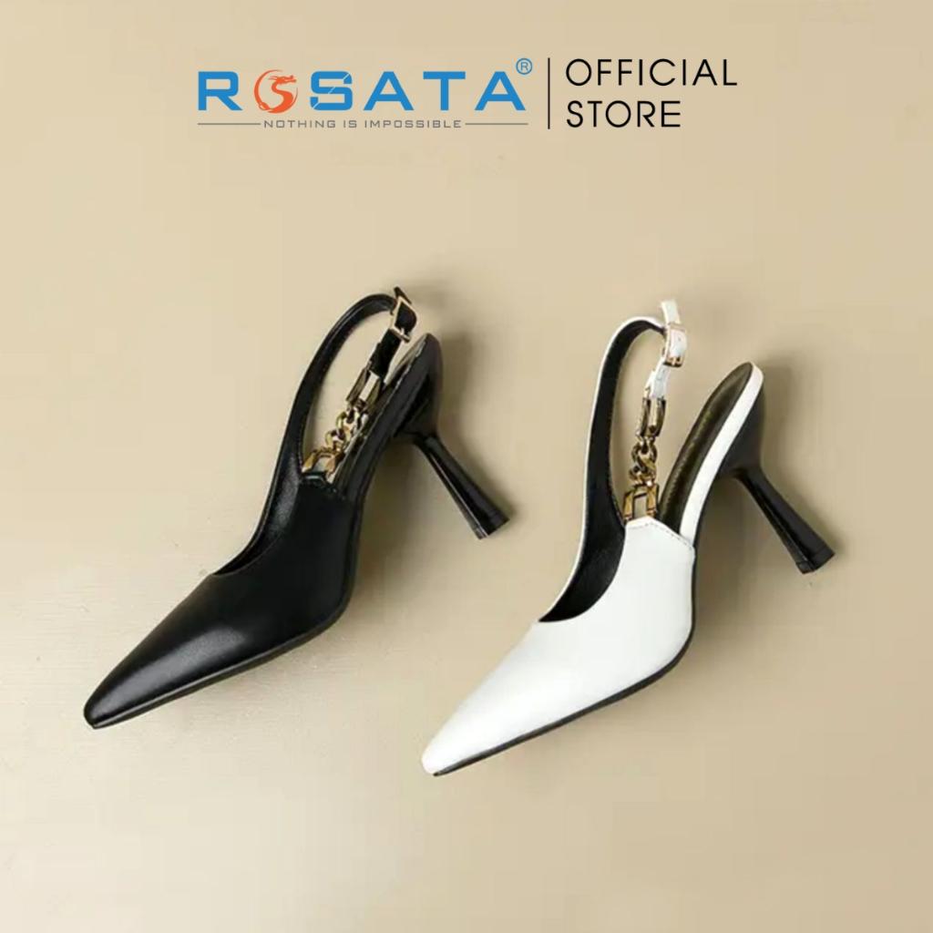 Giày cao gót nữ ROSATA RO567 mũi nhọn quai hậu cài mảnh gót nhọn cao 8cm xuất xứ Việt Nam - Trắng