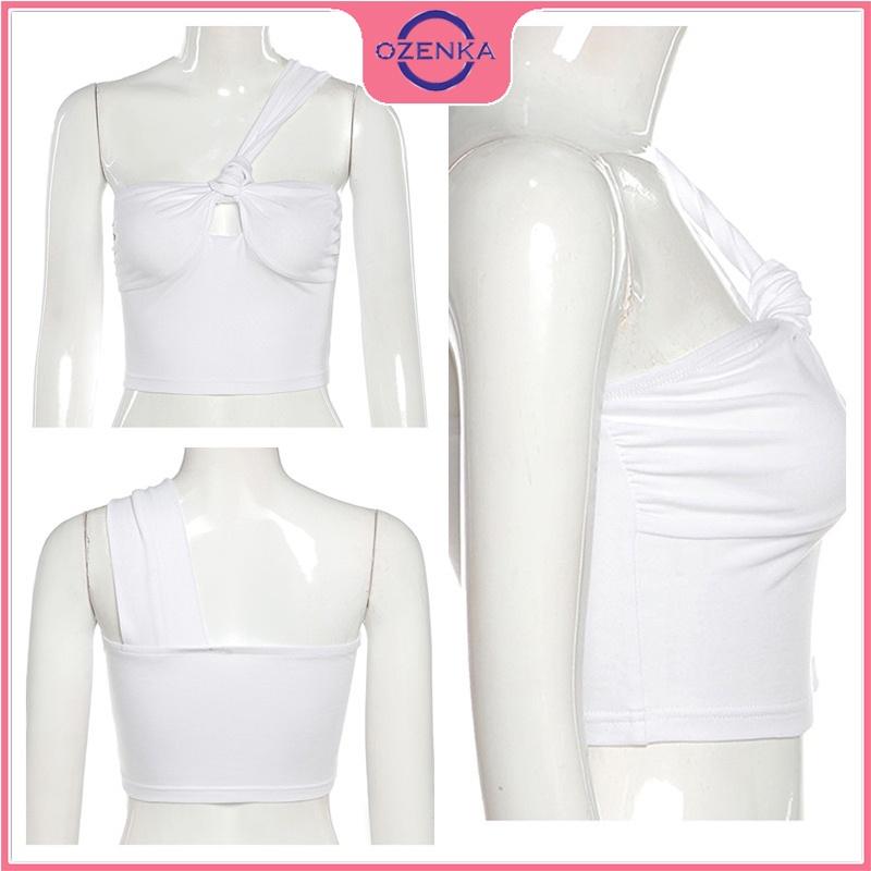 Áo sát nách croptop nữ dây lệch, áo dây quây ngực gợi cảm chất thun gân cotton siêu mát màu đen trắng dưới 50kg