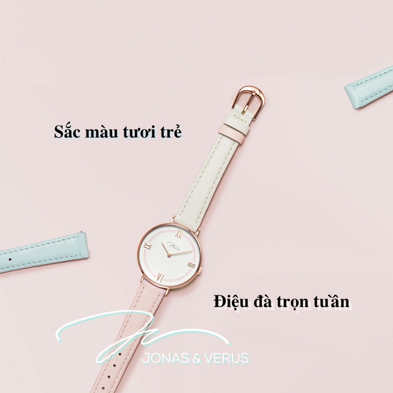 Đồng hồ đeo tay Nữ hiệu JONAS &amp; VERUS X01856-Q3.PPWDWR, Máy Pin (Quartz), Kính sapphire chống trầy xước, Dây Da Italy