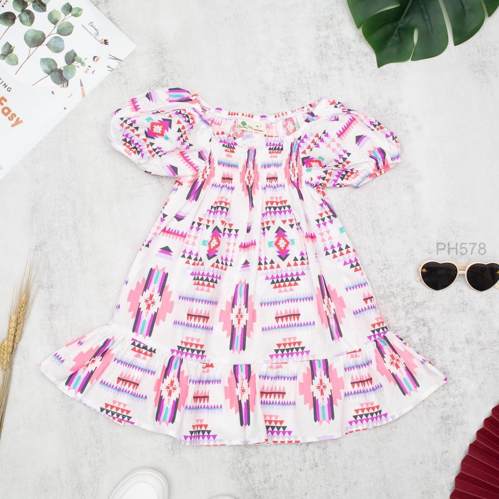 : Váy Ngắn Tay Thô Hoa Dúm Ngực VT2301 Thương Hiệu Litibaby Size 2-12, Dành Cho Bạn Từ 11kg-31kg
