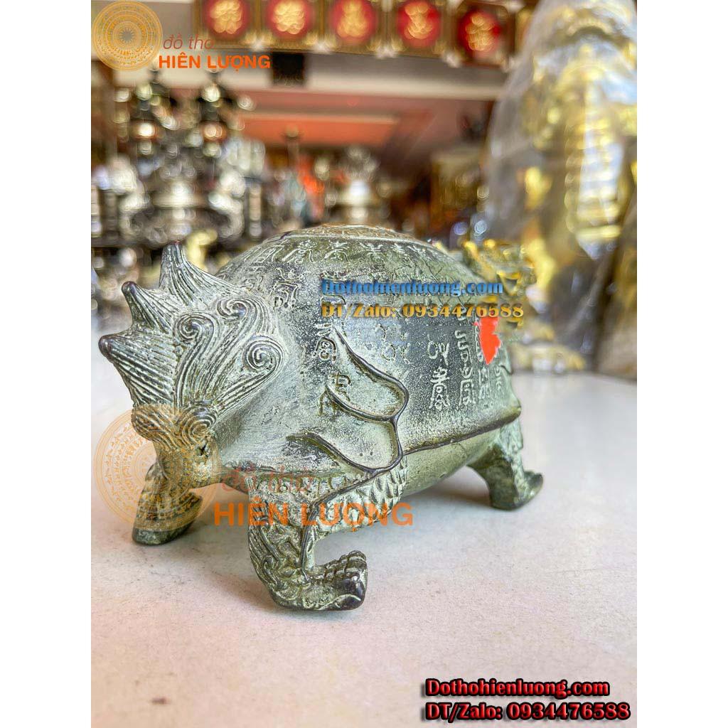 Tượng Long Quy Lưng Cõng Chữ Thọ Màu Giả Cổ Bằng Đồng - Linh Vật Phong Thủy
