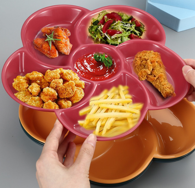 Khay Nhựa Đựng Mứt, Bánh Kẹo Hoa Quả Hình Hoa Mai 5 Cánh