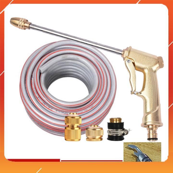 Bộ dây vòi xịt bơm nước tưới rửa, tăng áp 3 lần, loại 20m 206701-3 đầu đồng,cút đồng+ mở chai