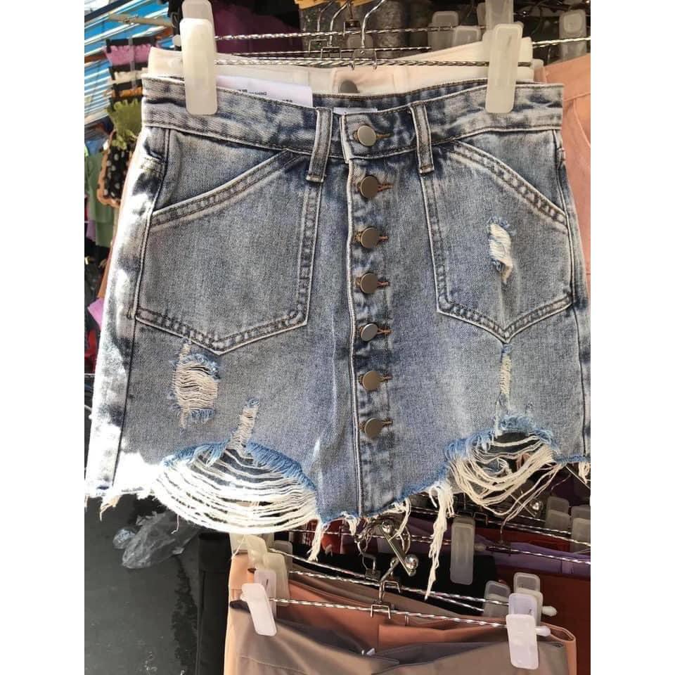 BÁN SỈ QUẦN VÁY JEAN RÁCH KHUY 2 MÀU ĐEN-XANH