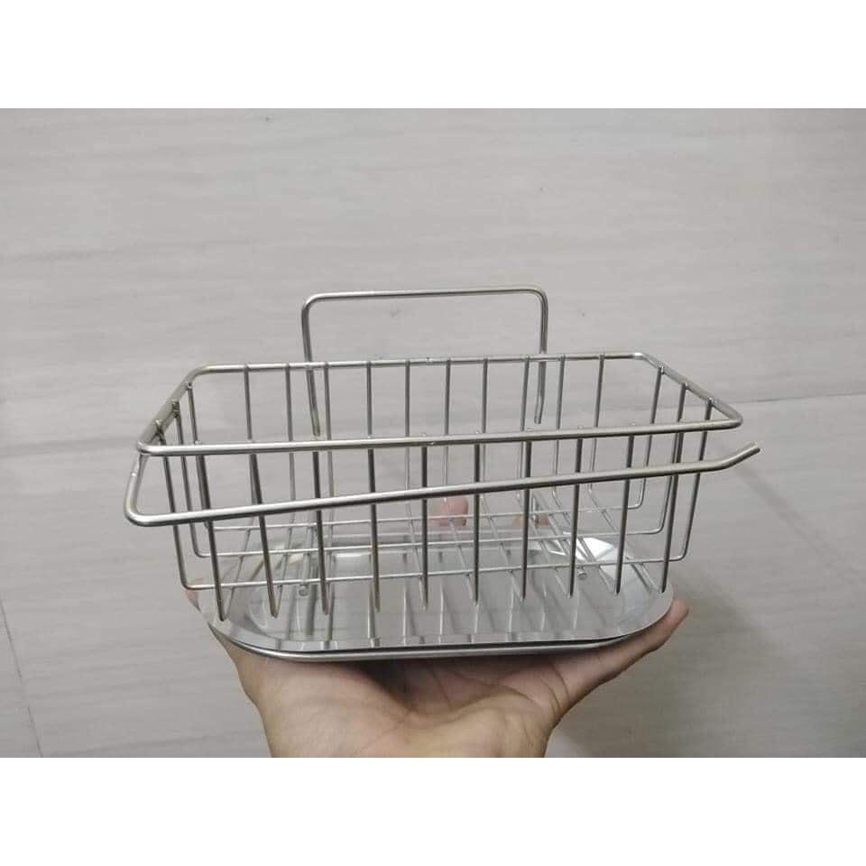 Kệ Inox để đồ Rửa Chén Bát Dán Tường Nhà Rửa Bát Có Khay Hứng Nước Cao Cấp