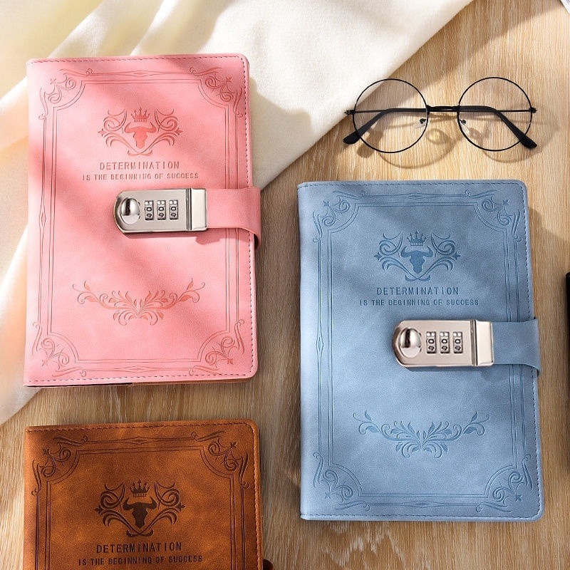 Sổ tay có khoá mật khẩu 200 Trang A5 Retro bìa da PU cao cấp Sách Nhật Ký Văn Phòng Phẩm Notebook