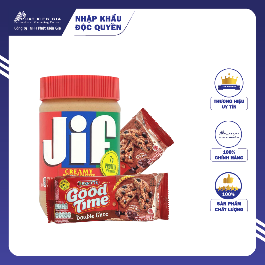 COMBO 1 Hộp Bơ Đậu Phộng Mịn Jif 454g + 2 Gói Bánh Quy Socola Arnott's GoodTime 72g