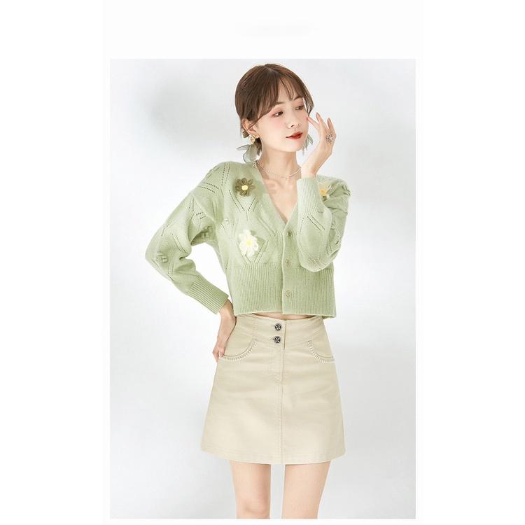 Áo khoác len nữ Áo cadigan len đẹp, dáng croptop cổ V trẻ trung dễ phối đồ, chất liệu len dày mịn không xù lông