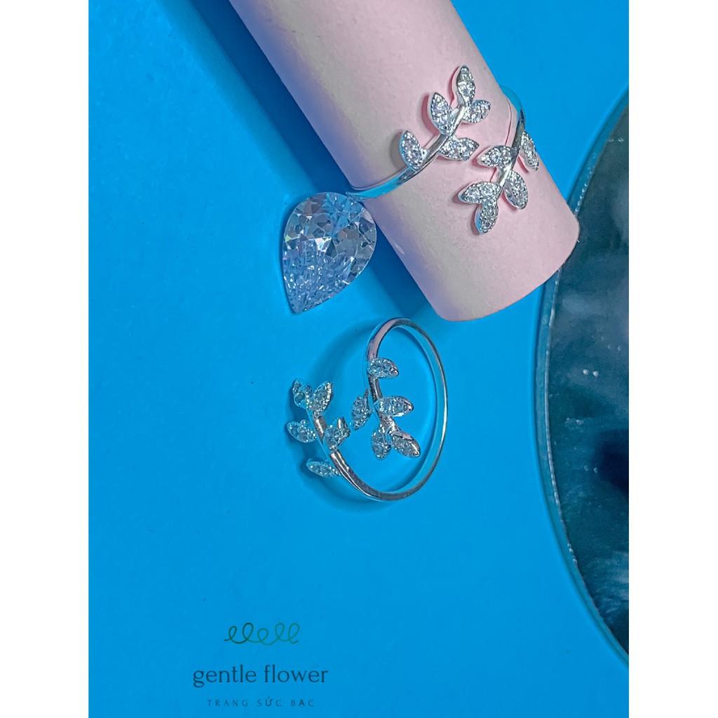 Nhẫn bạc ta nữ hình lá nguyệt quế đính đá thiết kế đơn giản Gentle Flower
