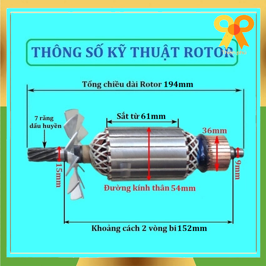 Rotor máy cắt sắt cho Makita 2414 2414NB 2414B - Loại nhông 7 Răng dấu huyền