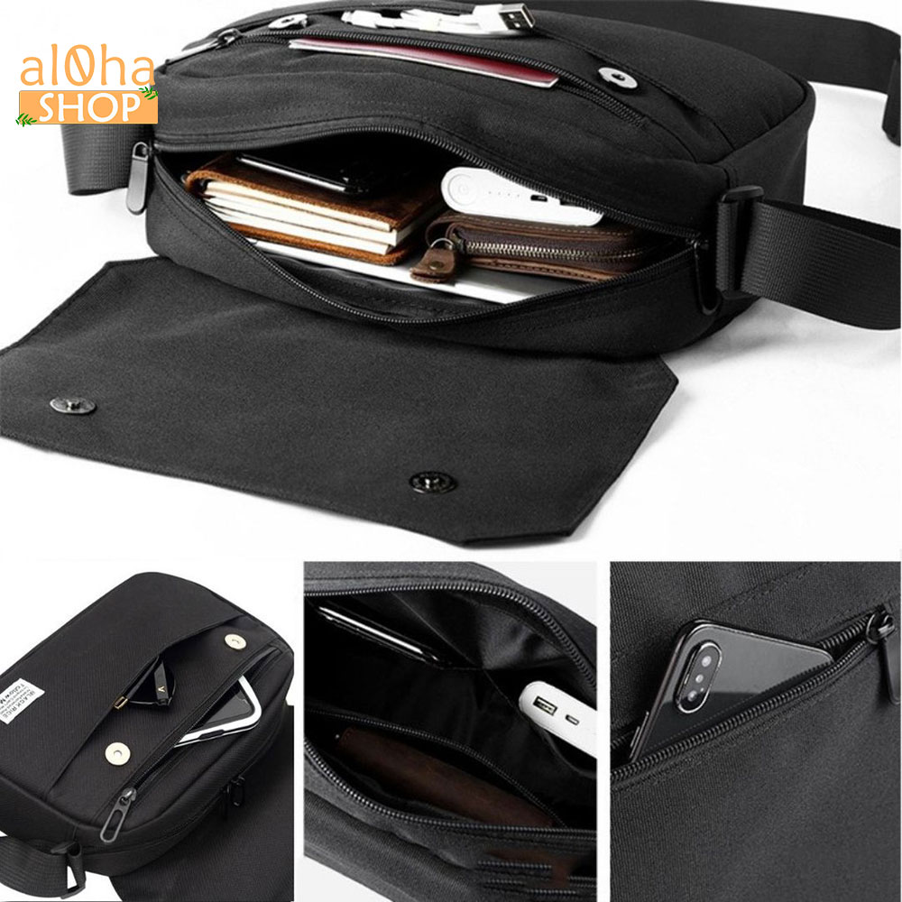 Túi đeo chéo vải canvas Black Rice bền bỉ phong cách thòi trang unisex nam nữ - al0ha Shop