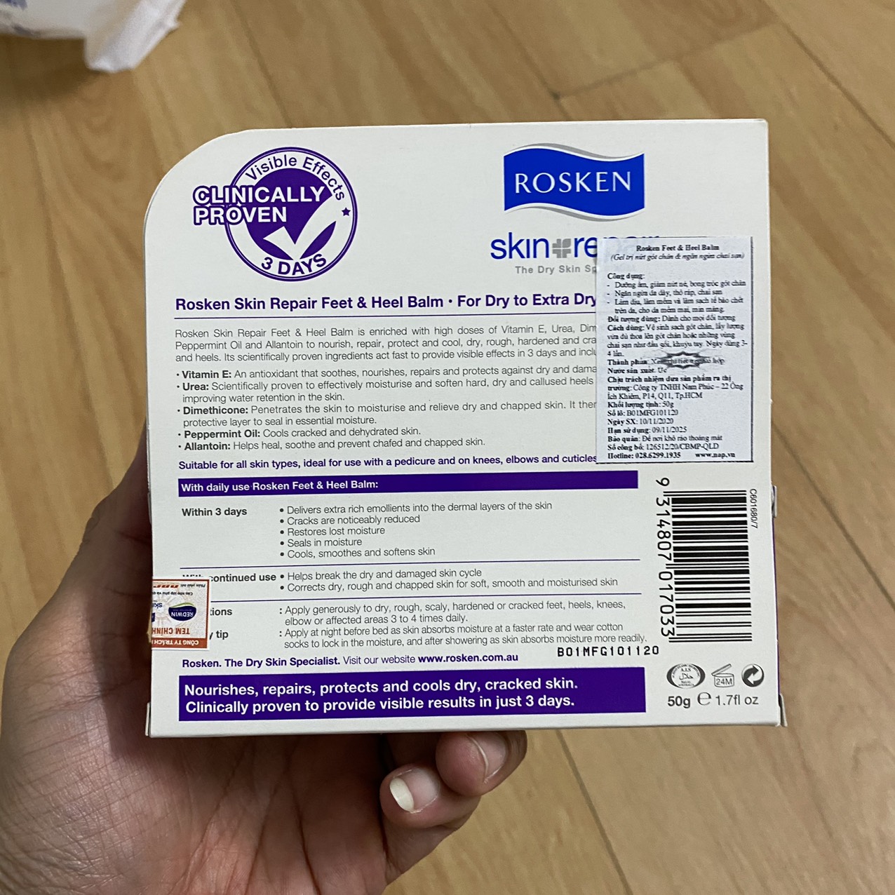 Kem dưỡng tay và chân Rosken Skin Repair Feet Heel Balm 50g - làm mềm vết chai sần, lành vết nứt