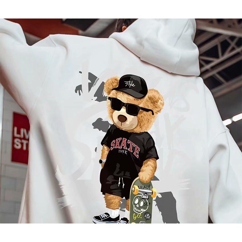 Áo Hoodie Dáng Rộng In Hình Gấu Thời Trang Hip Hop Cá Tính Unisex