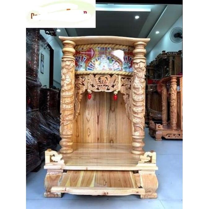 Bàn Thờ Ông Địa Xoan (trụ, hộp đèn, màu nhạt) 56x87x54