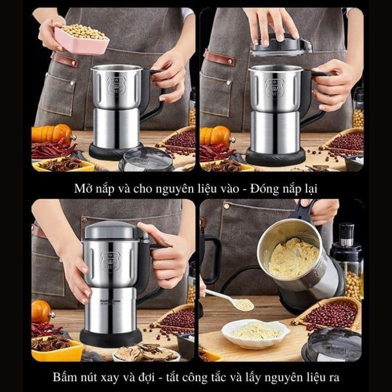 Máy Xay Hạt Khô, Máy Xay Cafe, Máy Xay Bột Khô Đa Năng Công Suất Lớn Với 8 Lưỡi Dao - Hàng Nhập Khẩu