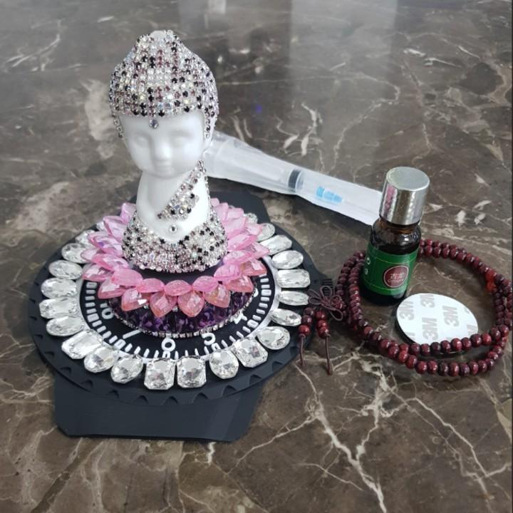 Bộ Tượng phật A Di Đà kèm bộ chân đế gắn pha lê dùng trang trí phong thủy. đặt taplo ô tô - Mã: TP-J12