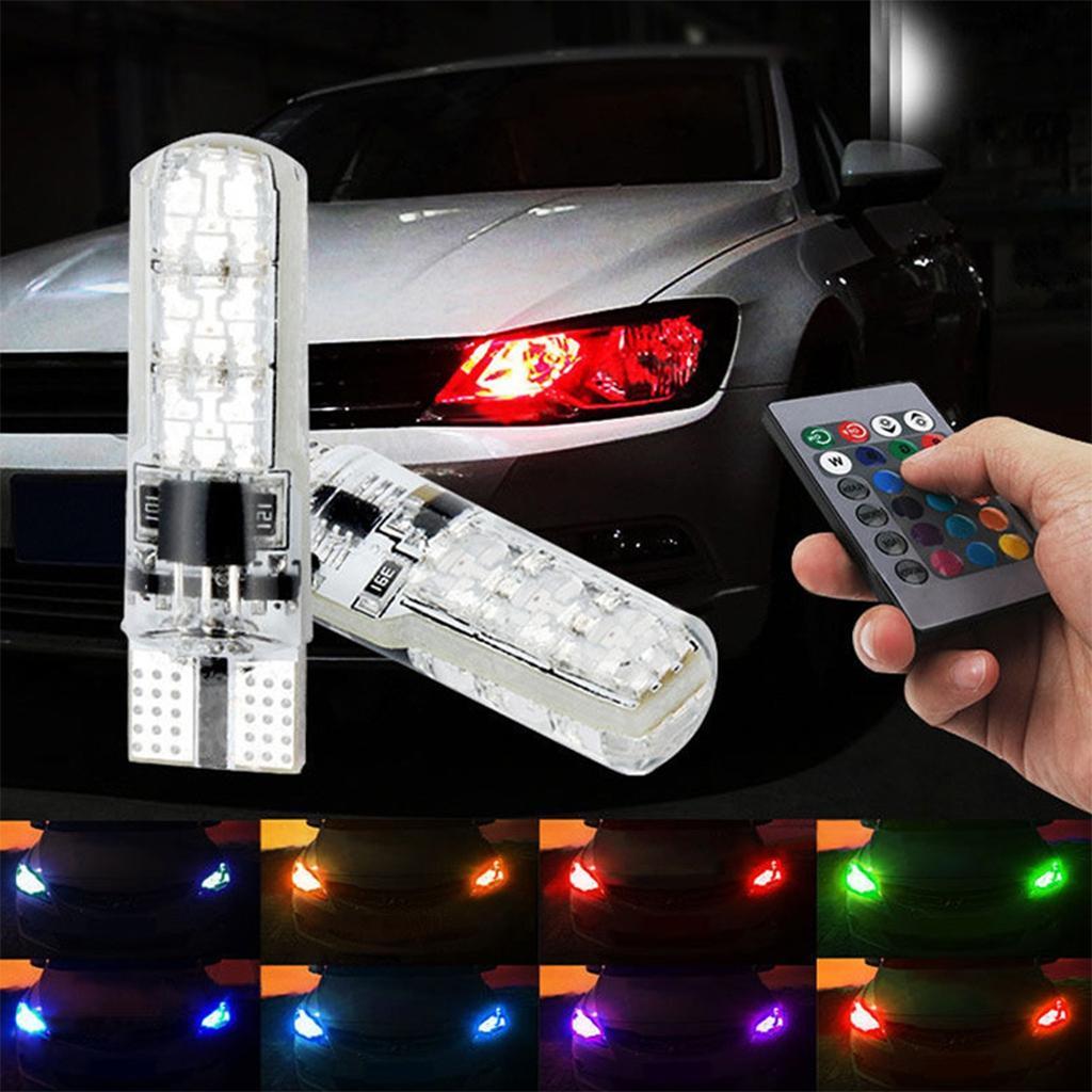 2pcs T10 5050 LED RGB Light Bulb for Interior Panel Exterior Lamp Remote