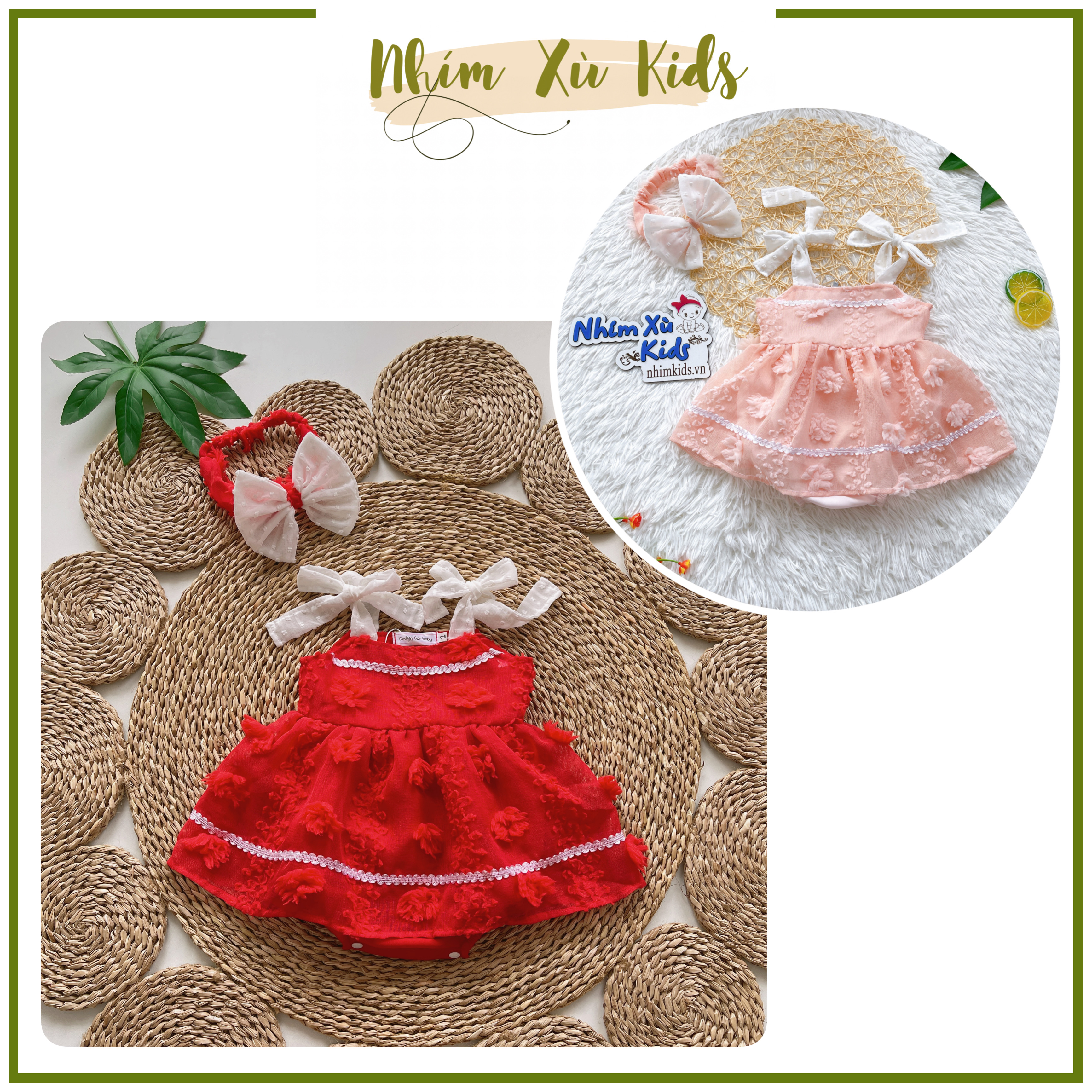 Body 2 Dây Hoa Nổi Màu Hồng Cam Cho Bé Gái 3 Đến 12kg