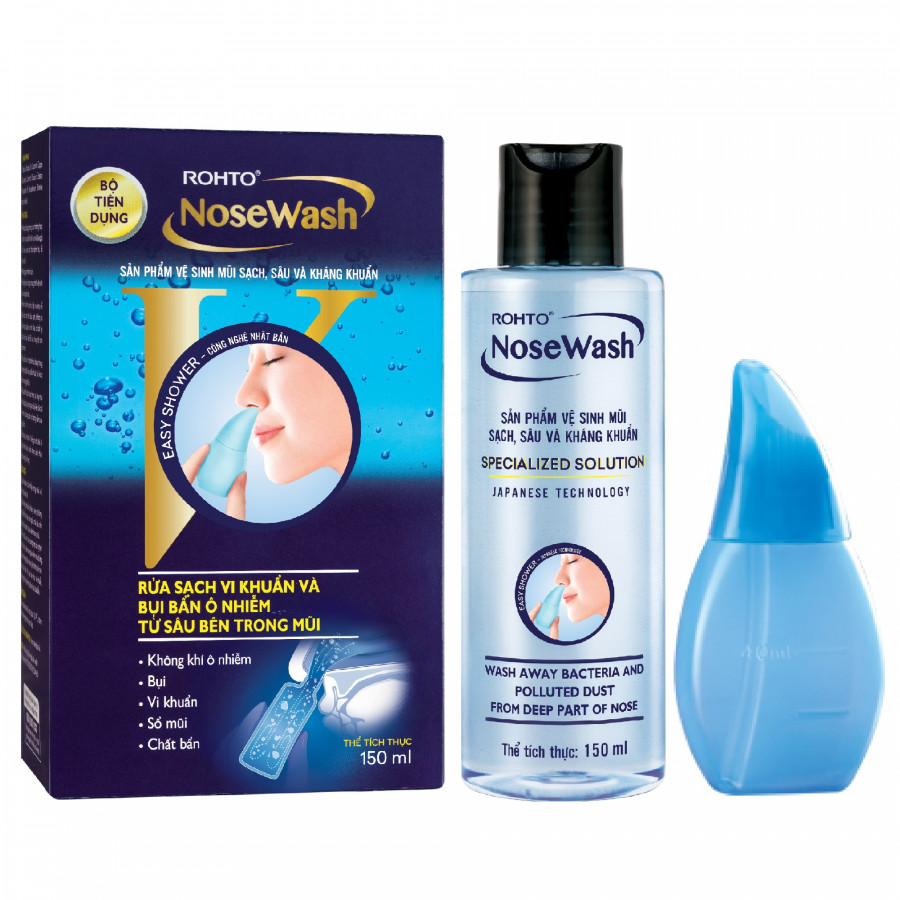 Bộ Tiện Dụng Vệ Sinh Mũi Rohto NoseWash Miniset: Bình Vệ Sinh Mũi Easy Shower + Bình Dung Dịch (160ml)