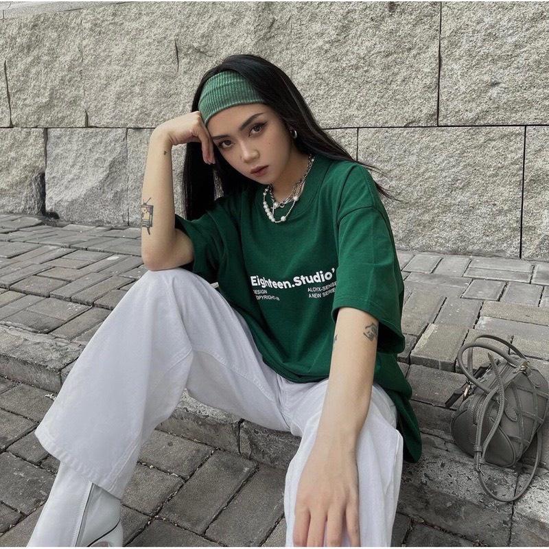 Áo Thun Nam Nữ Màu Xanh Tay Lỡ Fom Rộng In Chữ EIGHTEEN.STUDIO cực đẹp