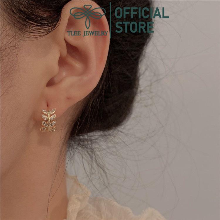 Khuyên tai bạc nữ Tlee, Bông tai lá tròn đính đá cao cấp- TleeJewelry