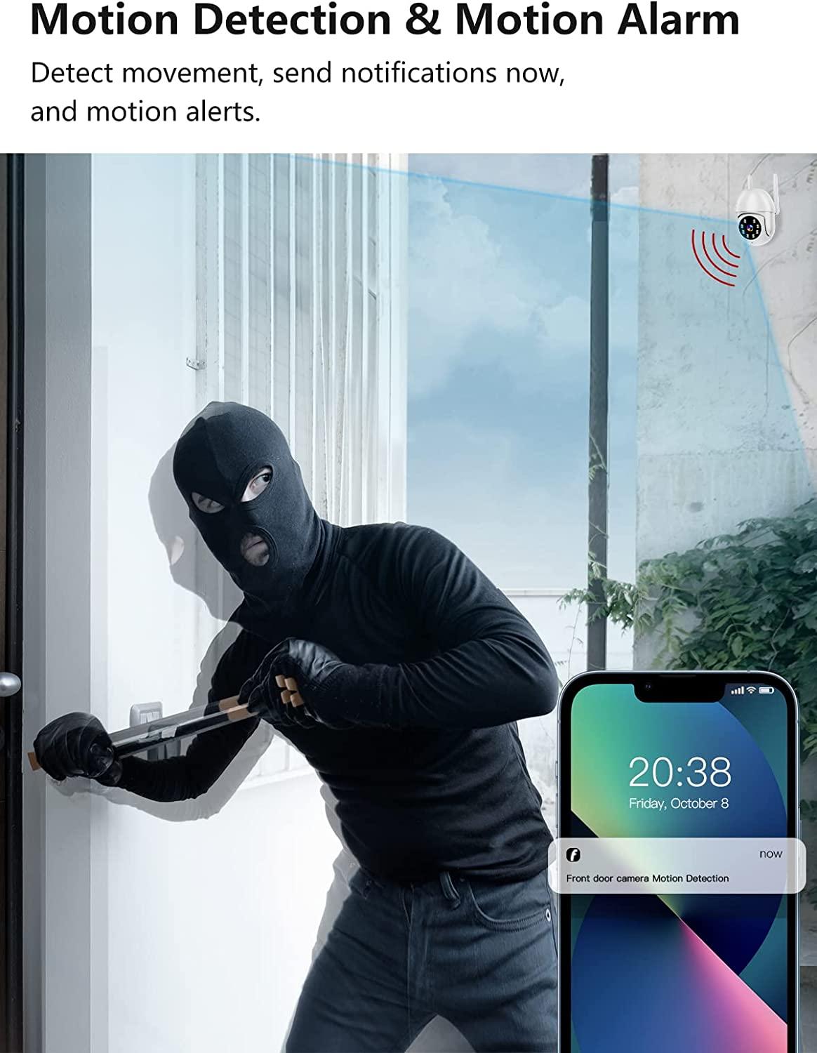 Camera an ninh ngoài trời 2K, PTZ 355 ° Xem hệ thống bảo mật 3MP 2.4GHz Máy ảnh an ninh không dây WiFi với tầm nhìn ban đêm màu sắc