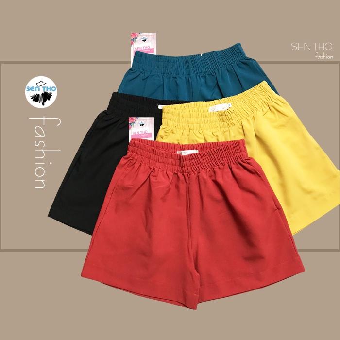 Quần Sooc Bồng Nữ Cạp Chun Năng Động Vải Co Giãn Tốt Short Thể Thao Kiểu Trơn Màu Đen Vàng Đỏ Xanh