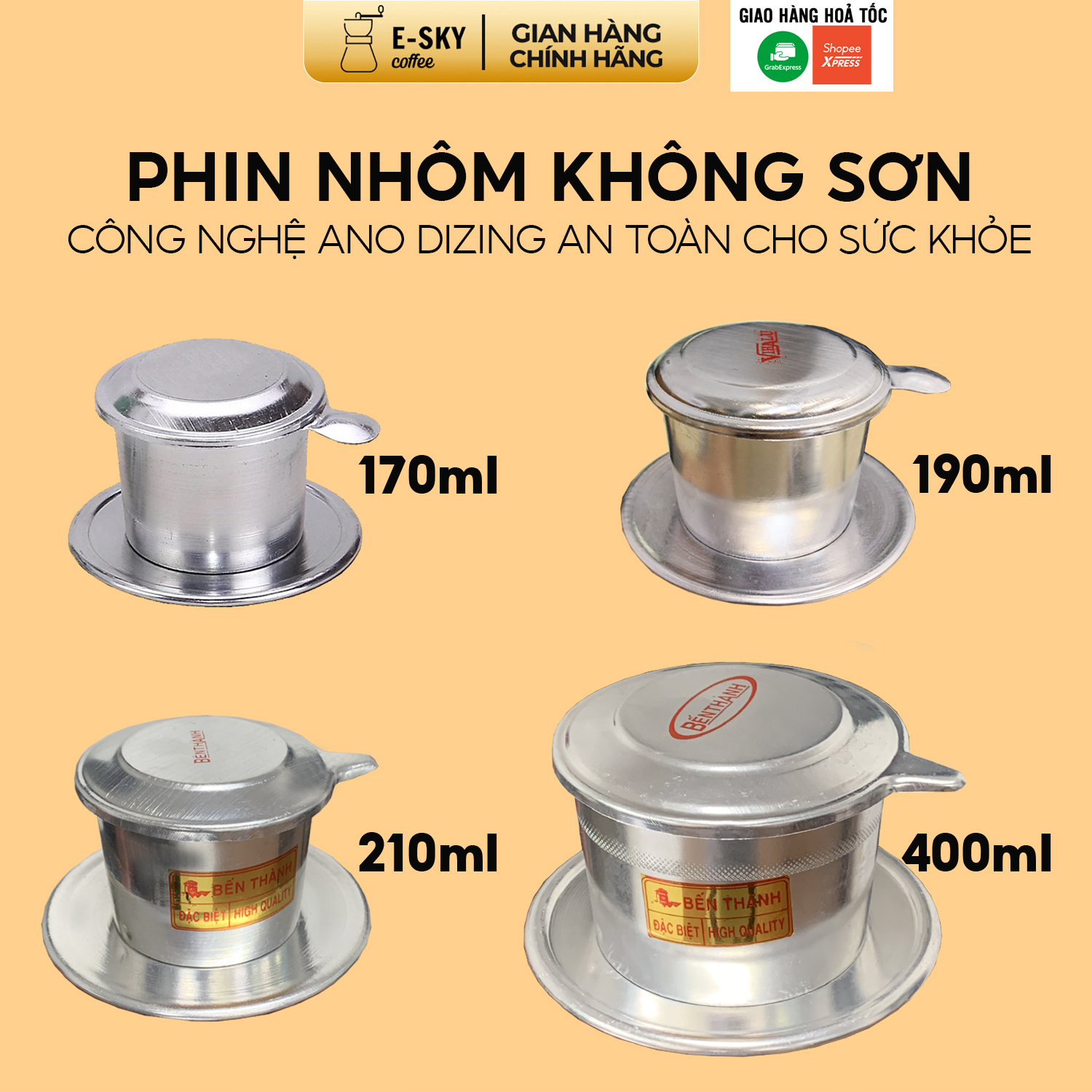 Phin Cà Phê Nhôm Nguyên Chất Không Sơn E-SKY COFFEE Size Nhỏ Và Lớn - BT