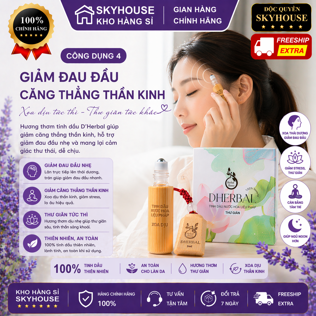 Tinh dầu nước hoa thư giãn trị liệu DHERBAL độc quyền DAMODE chai 5ml tinh dầu nước hoa giảm stress chính hãng
