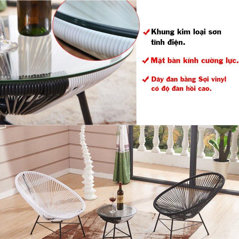 Bàn ghế ban công giả mây lõi thép, dùng thư giãn trang trí phòng khách sân vườn coffee, decor khách sạn / Healhomes