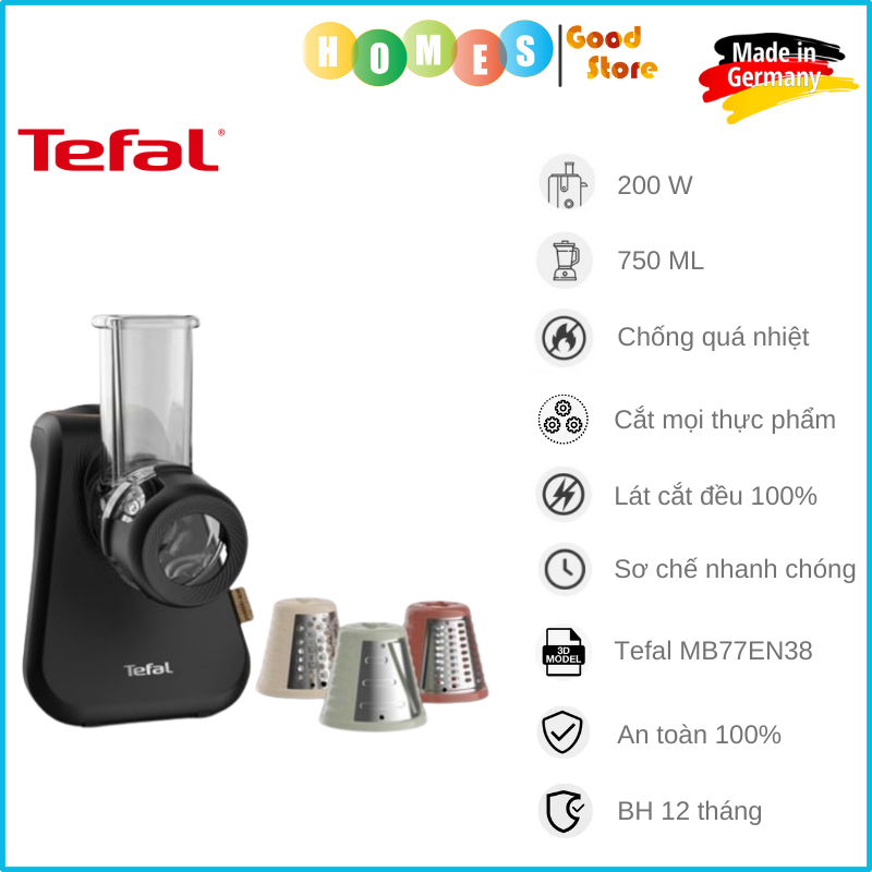 Máy Xay Băm Nhỏ, Cắt Lát Sợi, Bào Nhỏ TEFAL Eco Respect - Nhập Khẩu Đức Dung Tích 0.45 Lít Công Suất 200 W - Hàng Nhập Khẩu