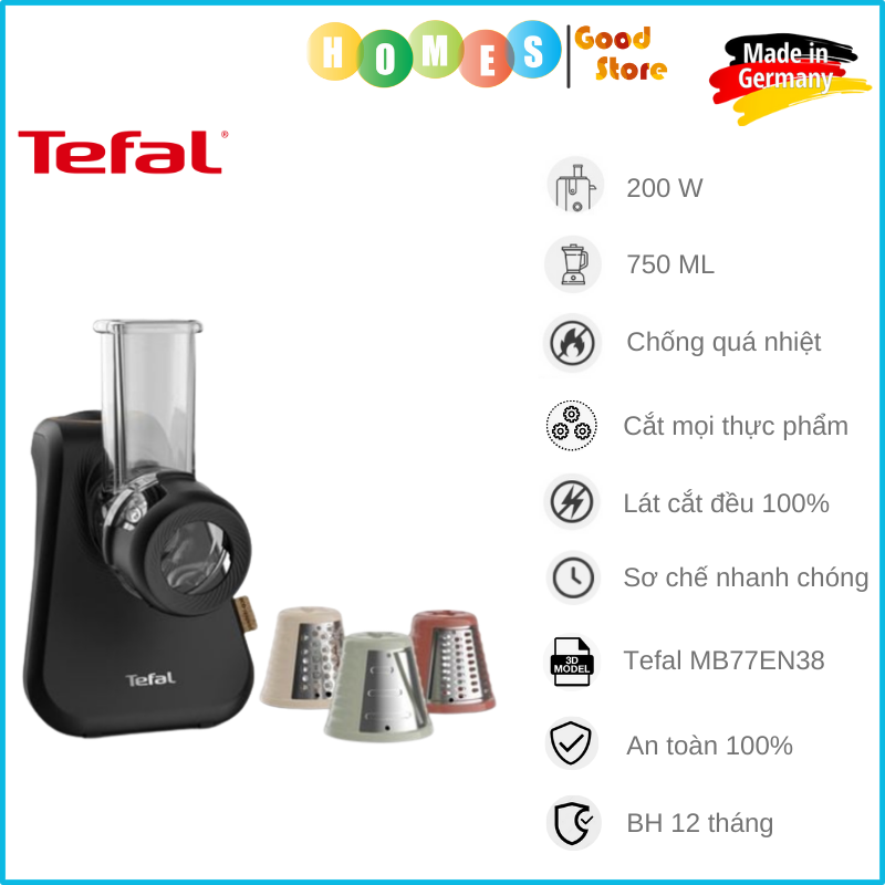 Máy Xay Băm Nhỏ, Cắt Lát Sợi, Bào Nhỏ Thực Phẩm Đa Năng TEFAL Eco Respect MB77EN38 Reibe, Sản Xuất Tại Pháp, Dung Tích 0.45L, Công Suất 200W - Hàng Nhập Khẩu Đức