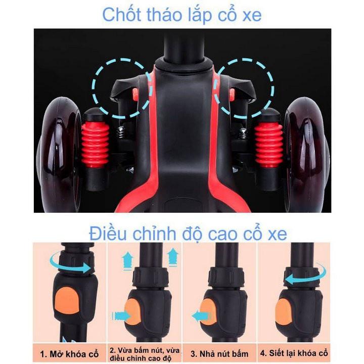 Xe Scooter 21st có giảm xóc, 3 bánh LED sáng cao cấp cho bé ( Tặng 7 món bảo vệ cho bé )