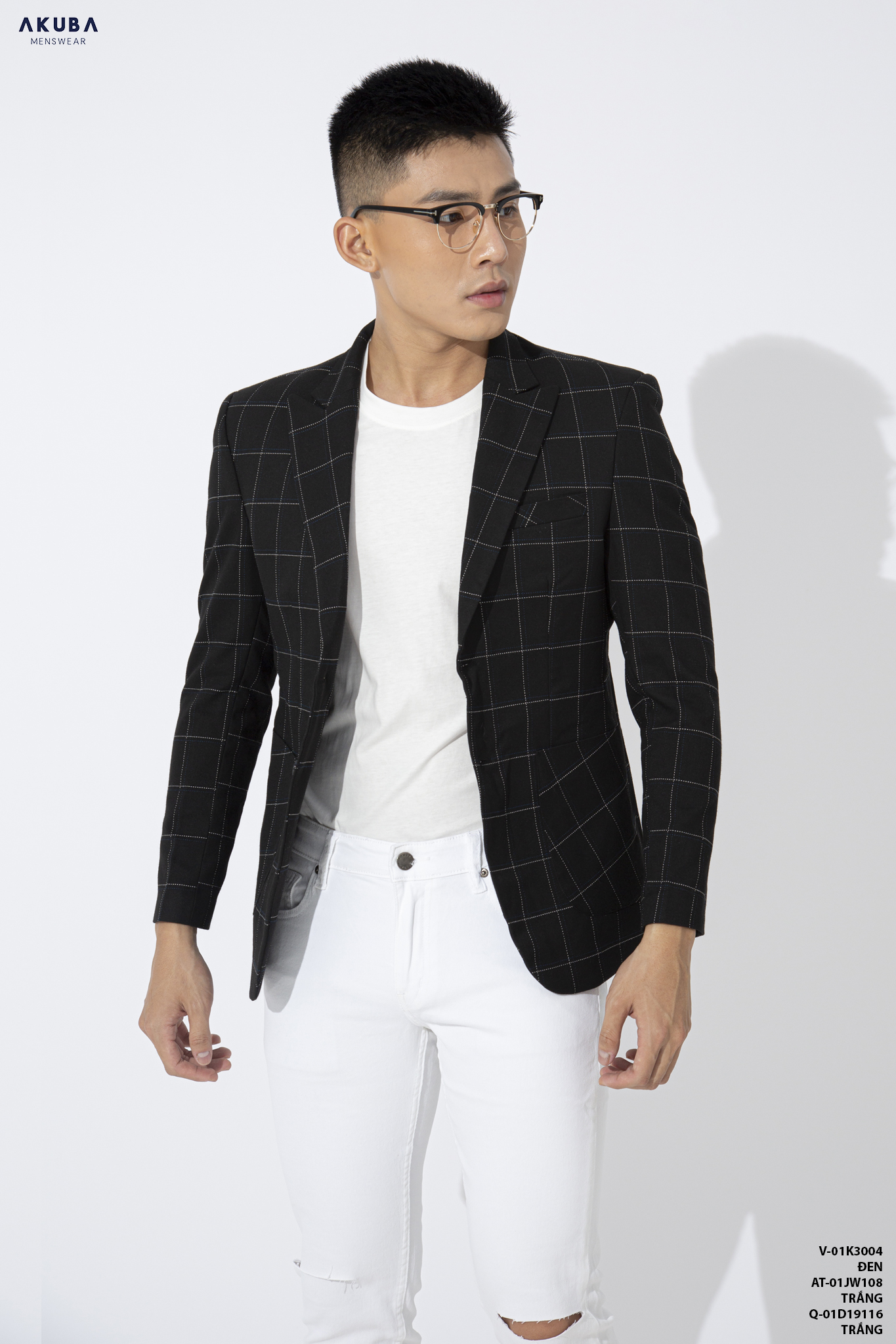 Áo khoác Blazer nam công sở sang trọng AKUBA họa tiết kẻ sọc, vải flannel mềm mại, mặc thoải mái 01K3004