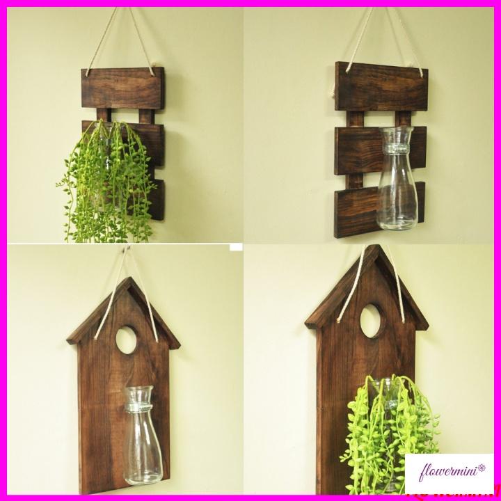 Giỏ hoa lá giả treo tường bằng gỗ trang trí nhà cửa, ban công, cầu thang, tiểu cảnh, decor nhà hàng, quán cà phê độc đáo