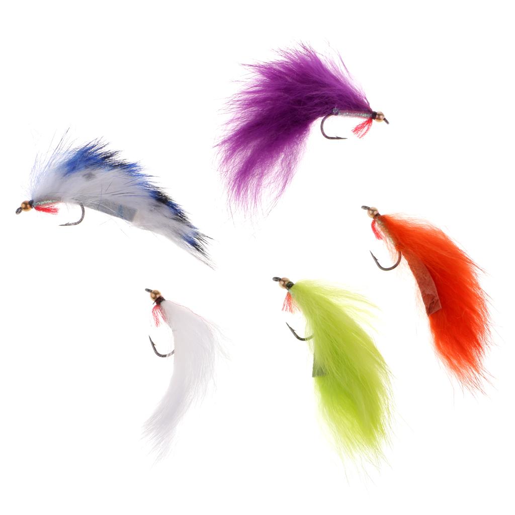 5pcs Bead Head Zonker Trout Flies Sinking Fly Fishing Streamers Flies