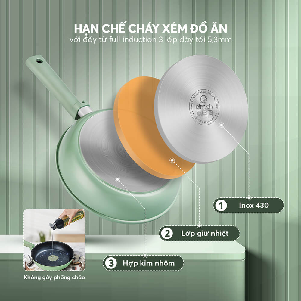 Chảo Chống Dính Siêu Bền Elmich Hera II EL-5941 Nhiều Size, Hàng Chính Hãng, Dùng Mọi Bếp - JoyMall