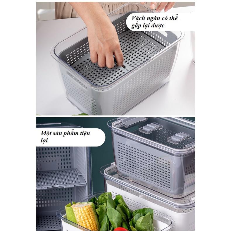Hộp nhựa to đựng rau củ quả để tủ lạnh 2 lớp kèm lỗ thoát nước Hộp đựng thực phẩm đa năng FASOLA