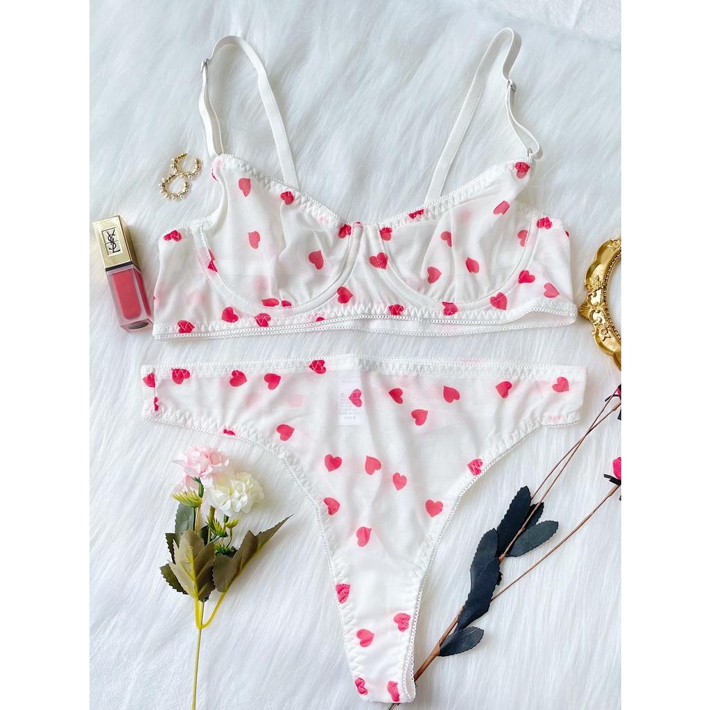 Set Ren Trắng Trái Tim Đỏ - Let's Love Đồ Lót Nội Y