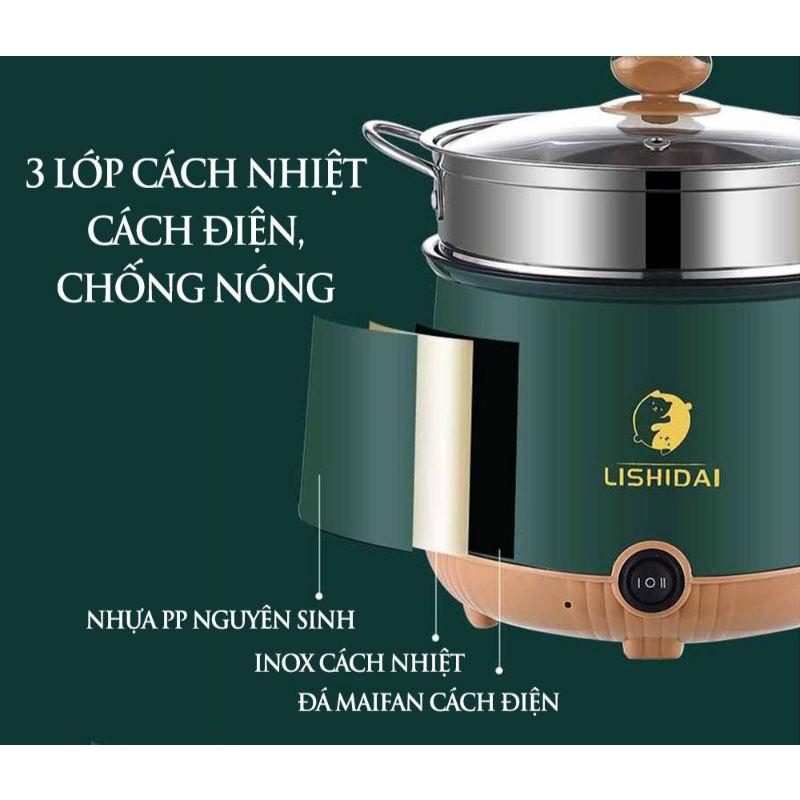 Nồi Điện Mini 2 Tầng Đa Năng Tặng Kèm Khay Hấp ( Chiên, Xào, Nấu ăn, nấu cơm, nấu lẩu mini ) cho 1-2 người