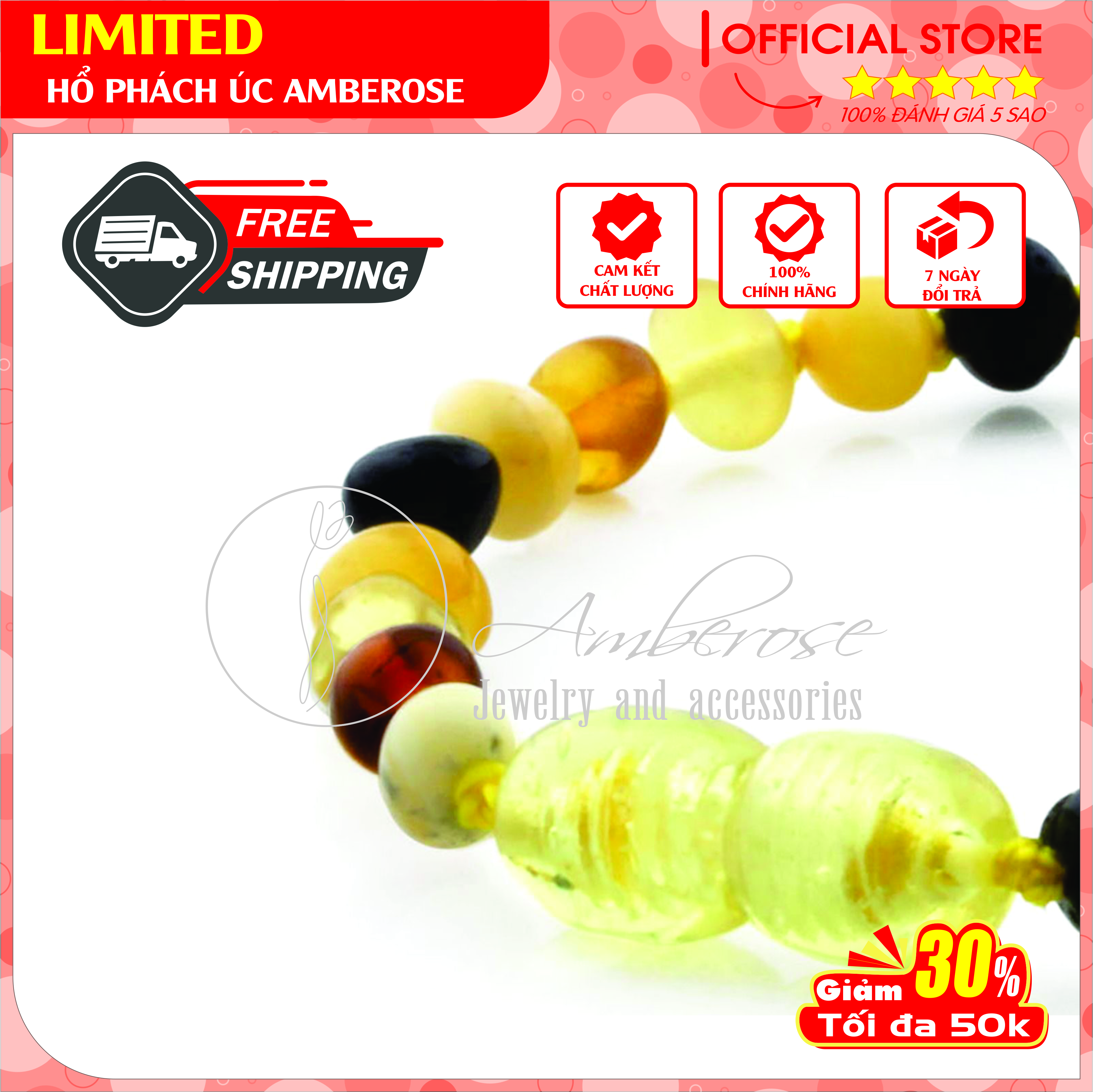 Bộ Vòng Hổ Phách Amber Úc Cho Bé 0 - 10 tuổi SABM4MDV