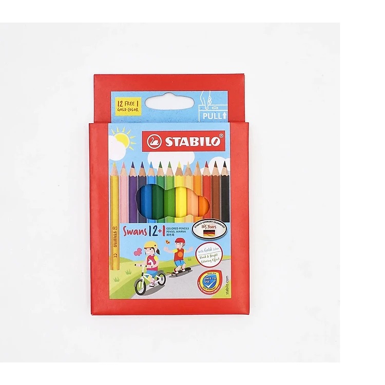 Bộ 12 hộp bút chì màu tẩy xóa được STABILO Swans 12 ngắn/12 dài/24/36/48 màu - 24 màu (24+2)
